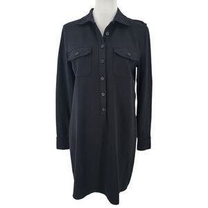 Lauren Ralph Lauren Dress Womens Medium Black Half Button Up Long Sleeve Stretch